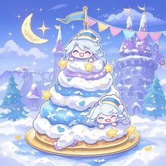 Winter Cake with Cute Characters