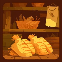 Rustic Bakery Shelf with Bread Loaves
