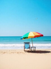 beach chairs and umbrella on the beach