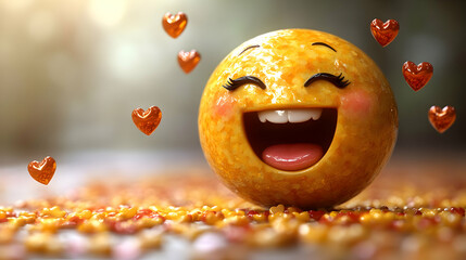 Joyful 3D Emoticon with Hearts