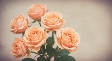 Naklejka premium Peach Roses Bouquet Romantic Floral Arrangement Soft Flower Background