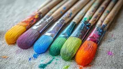 Fototapeta premium Colorful Paintbrushes on Canvas