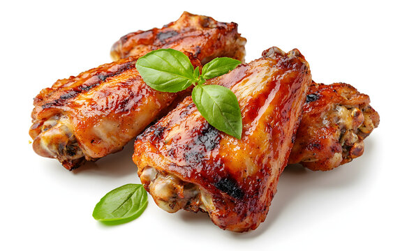 Grilled Chicken Wings Isolated on White Background
