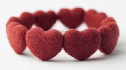 Obraz premium This handcrafted felt bracelet features heart-shaped elements in a rich rust color, perfect for adding charm to any outfit or occasion