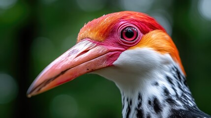 Obraz premium Close-up of a vibrant bird's head. Detailed view of colorful beak, eye, and plumage