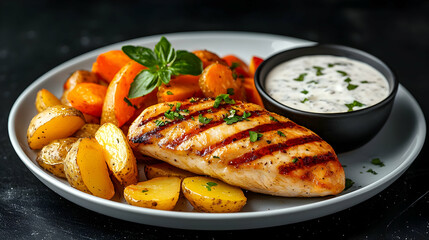 Grilled Chicken with Roasted Potatoes and Vegetables
