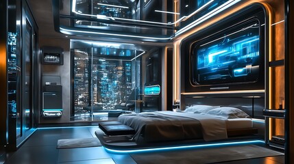 Futuristic Cityscape Bedroom: A Night in the Smart Home of Tomorrow