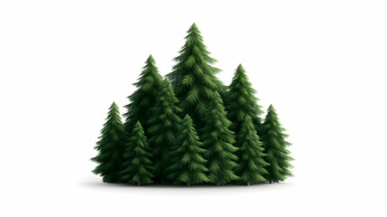 Lush Green Pine Trees on White Background