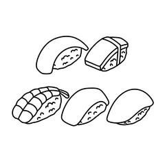 Delicious nigiri sushi from Japan. Thin line illustration.