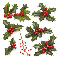 .Illustration of trees, leaves, grass and various botanical elements on a white background.