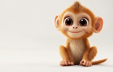 Adorable cartoon baby monkey with expressive eyes and a gentle smile
