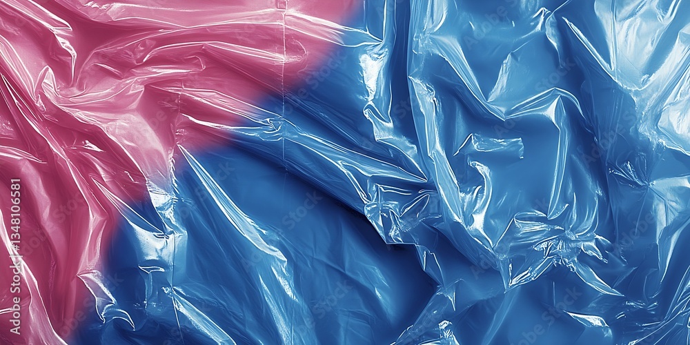 Aufkleber vibrant abstract image of colorful wrinkled plastic sheets in blue and pink shades creating a modern