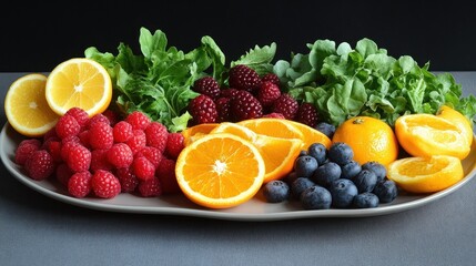 Vibrant Fruit and Greens Platter: A Delightful Blend of Colors and Flavors