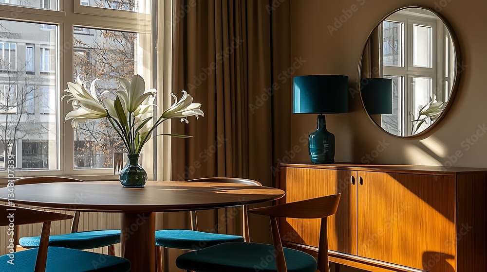 Aufkleber bright and inviting dining area with elegant flowers and modern decor reflecting tranquility and sty