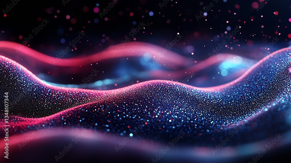 Poster Mesmerizing Abstract Waves with Glittering Particles in a Dark Background : Generative AI