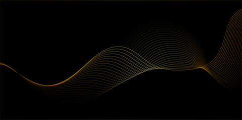 Black and gold background .Minimal abstract geometry background with golden lines luxury design templates . golden colors isolated on black background.in concept of music, technology, ai