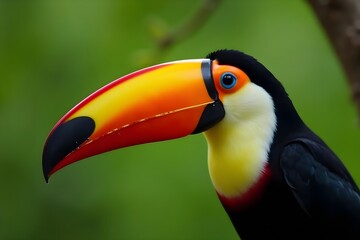 Obraz premium Toucan Perched on a Branch with Its Colorful Beak Shining