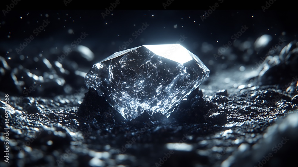 Poster Stunning Close-Up of a Gleaming Crystal Diamond on a Dark Surface : Generative AI