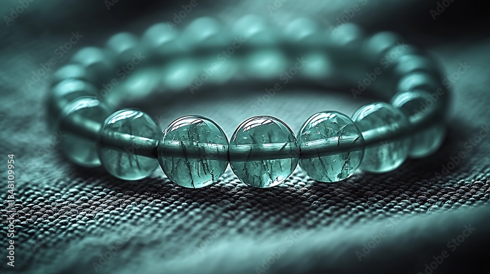 Aufkleber Artistic close up of a stylish bracelet made of translucent green stones laid on soft fabric creating an elegant composition : Generative AI