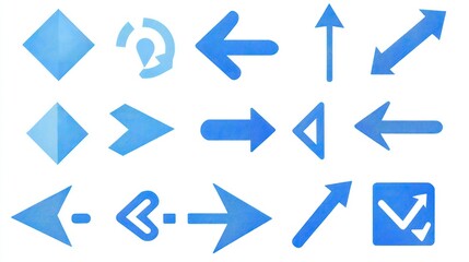 Aqua arrows point in various directions on a white background for navigation