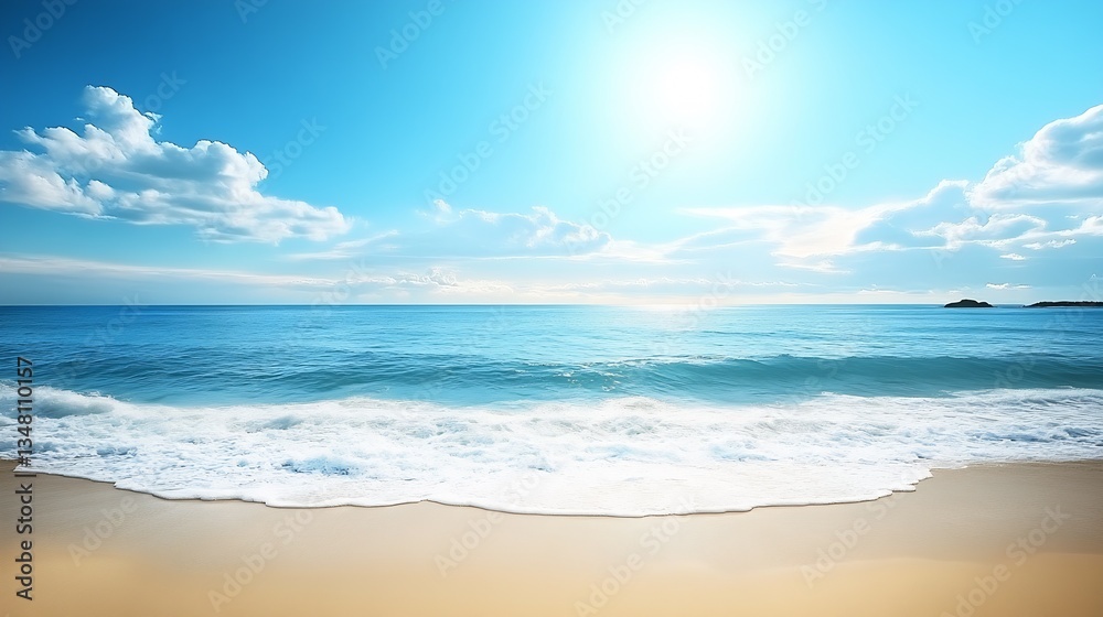Aufkleber serene ocean view with gentle waves and vibrant sky on a bright sunny day : generative ai