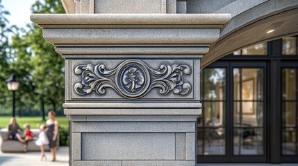 Obraz premium Architectural Elegance: AI-Generated Residential Exterior Design with Unique Features and Accents, Emphasizing Close-Up Details and Versatility for Commercial and Use