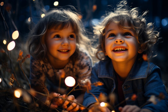  Two young siblings are spotted frolicking under the starry night sky