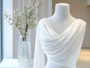 Draped Fabric Mannequin: Soft White Fashion Design