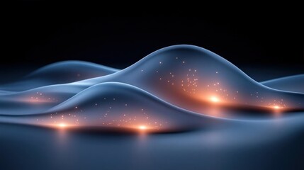 Abstract Dark Blue Waves with Glowing Particles