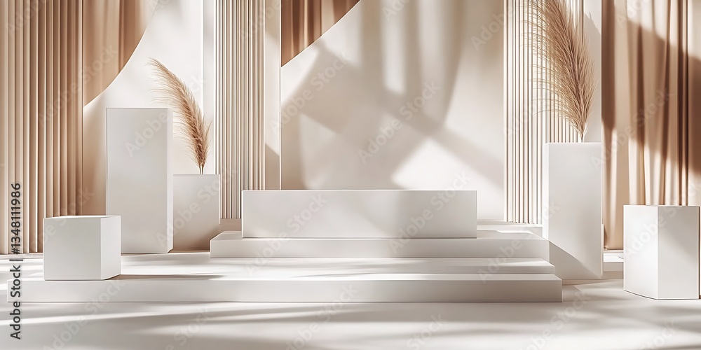 Aufkleber minimalist studio background with elegant white columns and soft light for displaying products : gen