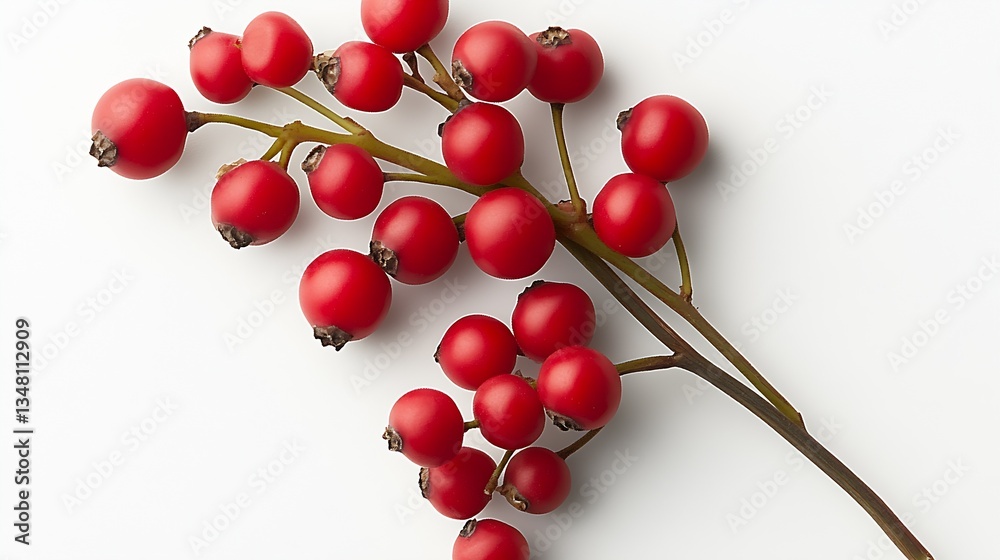 Poster vibrant red berries on a twig isolated against a pure white background capturing natural essence : g