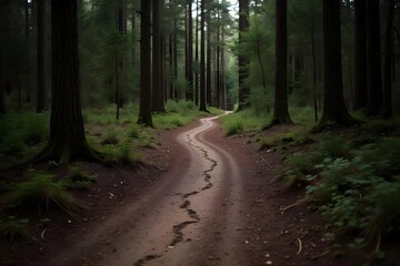 Obraz premium A Winding Trail of Deer Tracks Through a Dense Forest