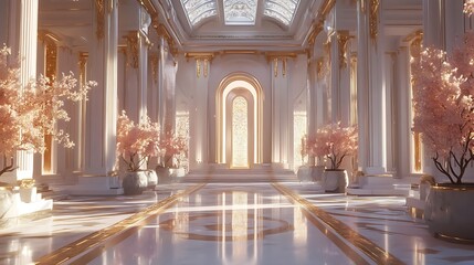 Obraz premium Serene Palace Hall with Cherry Blossoms