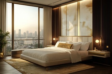 Luxurious bedroom suite with city view