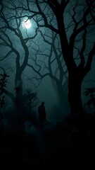 Fototapeta premium Enigmatic Wanderer in a Moonlit Forest