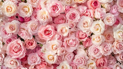 A stunning display of pink roses in full bloom creating a vibrant floral background : Generative AI