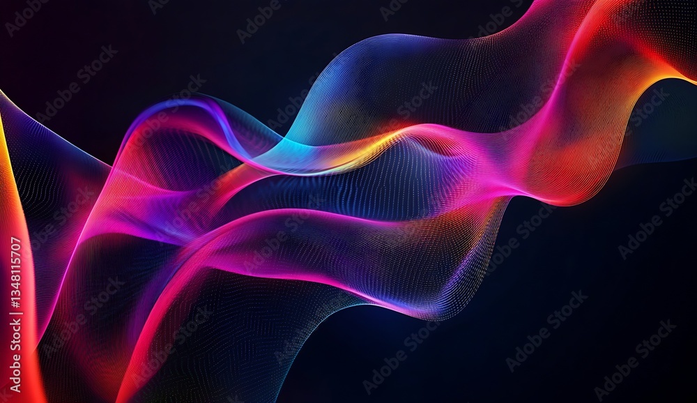 Poster Stylish Wavy Patterns in Vibrant Colors with a Soft Light Glow : Generative AI