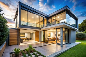 Fototapeta premium Modern architectural photography showcases sleek aluminium windows and doors, highlighting contemporary design.