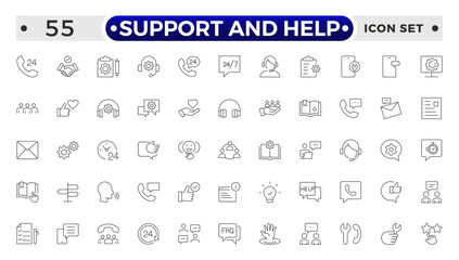Customer service icon set. Support and Help outline icon set. Containing customer satisfied, assistance, experience, feedback, operator and technical support icons.