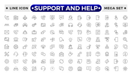 Customer service icon set. Support and Help outline icon set. Containing customer satisfied, assistance, experience, feedback, operator and technical support icons.