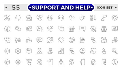 Customer service icon set. Support and Help outline icon set. Containing customer satisfied, assistance, experience, feedback, operator and technical support icons.