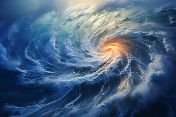 tempestuous might and cataclysmic potency of a hurricane, adorned with swirling celestial vapors, tumultuous oceanic currents, and imminent sensation of an indomitable and ceaseless omnipotence