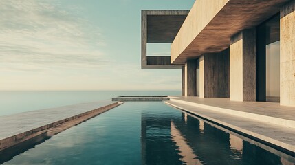 Fototapeta premium Minimalist Concrete Beach House with Infinity Pool