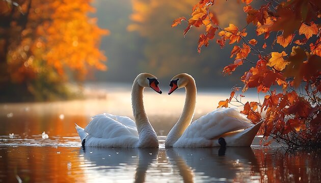 Swans' Autumn Lake Heart