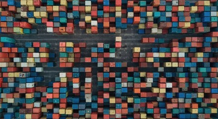 Fototapeta premium Aerial View of Vibrant Cargo Containers at Shipping Port, Enhancing Global Trade Efficiency and Logistical Management.