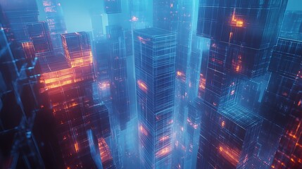 Obraz premium Cyberpunk Cityscape: Neon Glow and Digital Architecture