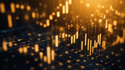 Obraz premium Modern abstract illustration of financial metrics and data trends represented in vibrant golden hues : Generative AI