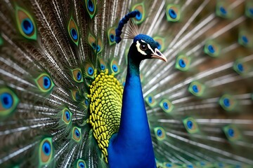 Obraz premium A Male Peacock Displaying His Colorful Feathers to Attract a Mate