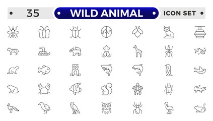 Wild animals outline Icons set. Vector illustration in modern thin line style of fauna related icons: farm, domestic, and more.