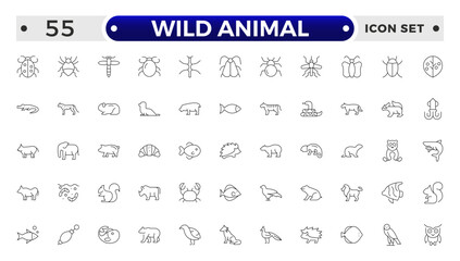 Wild animals outline Icons set. Vector illustration in modern thin line style of fauna related icons: farm, domestic, and more.